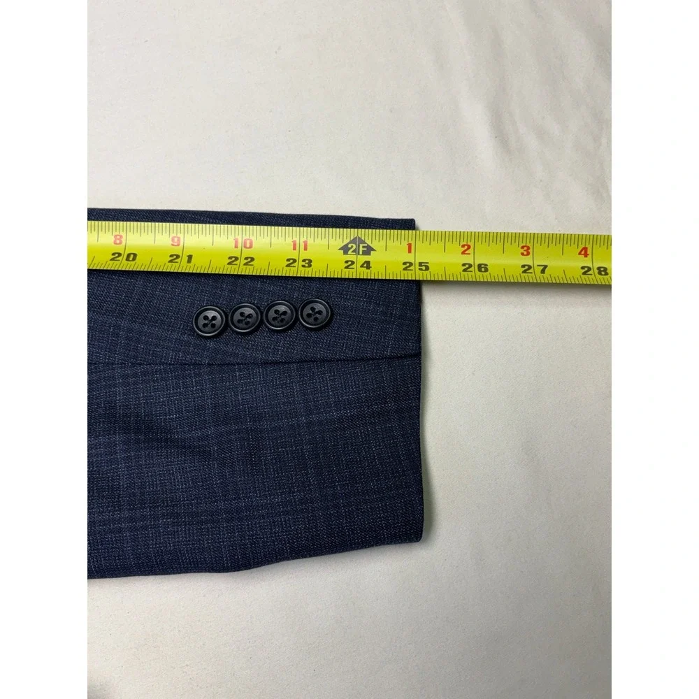 Jos A Bank Signature Collection Mens Plaid Wool Blend Sport Coat 40L Blazer Navy